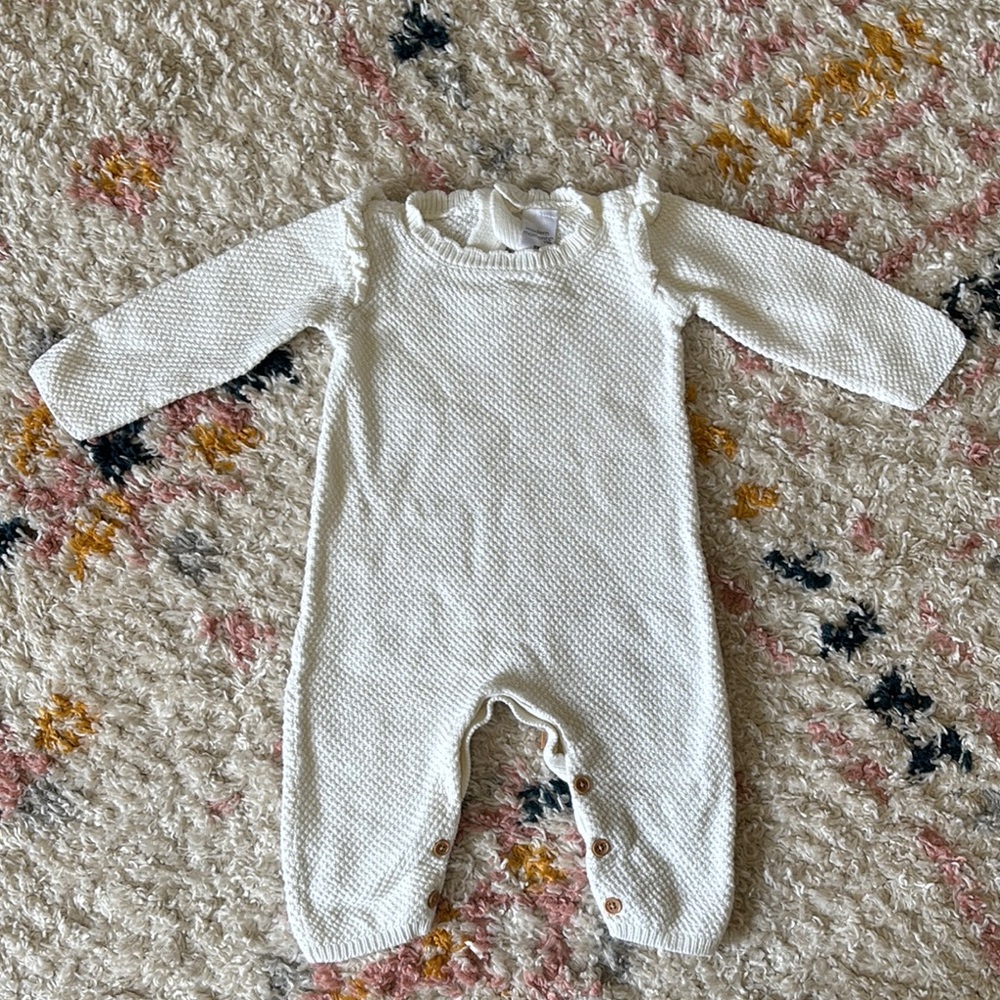 Cozy White Knit Baby One Piece